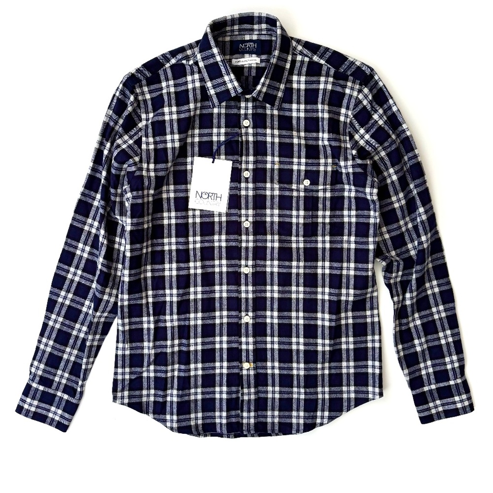 North Country Nwt Portuguese Flannel White Black & Blue Check Long Sleeve Shirt